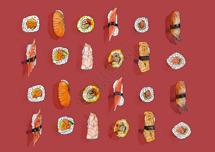 生魚片日式寿司背景插画