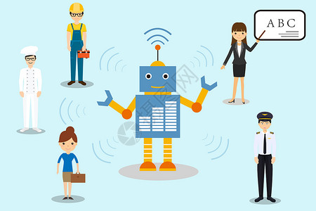 科技感人工智能智能机器人代替人工行业插画