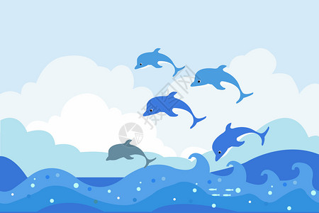 海洋渐变素材海豚插画