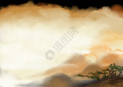 天空气势中国风水墨风景插画