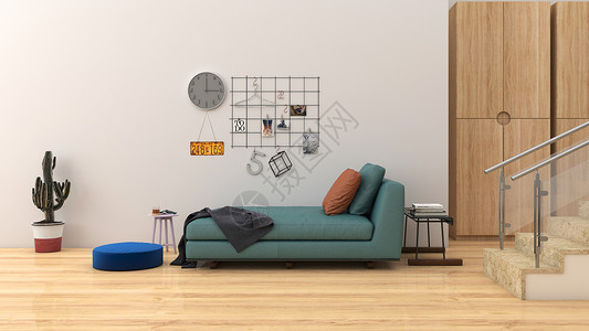 木质时钟简约清新客厅室内家居背景设计图片
