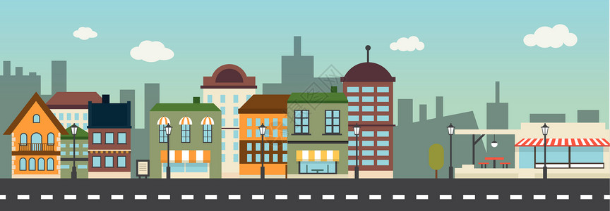 免费素材下载城市街道建筑插画