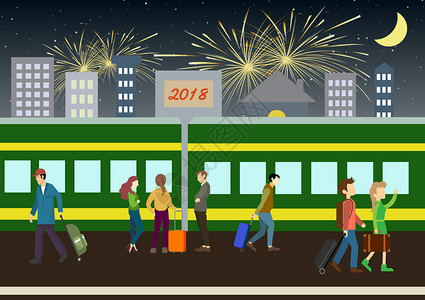 回家的路新年的火车2018春运插画