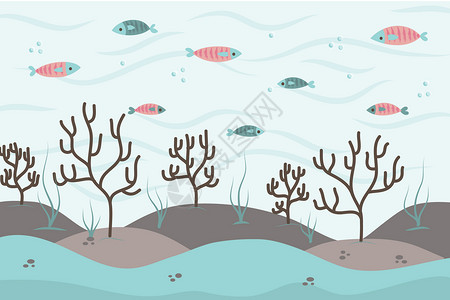 水底鱼海底世界风景插画
