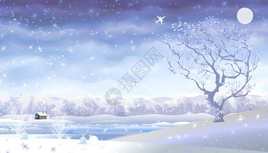 树的积雪素材梦幻雪景插画插画