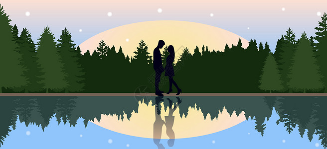 湖边约会的情侣背景图片