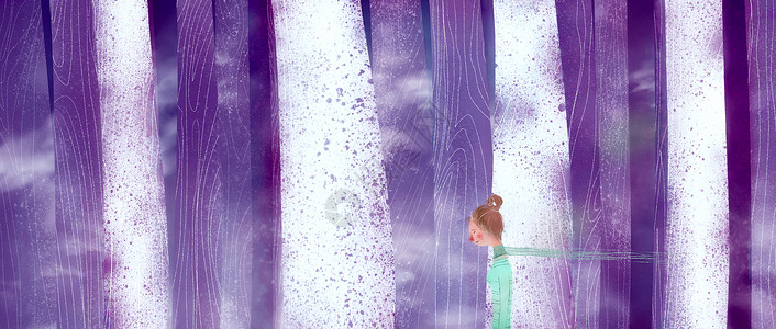 热缩片素材树林中的女孩插画