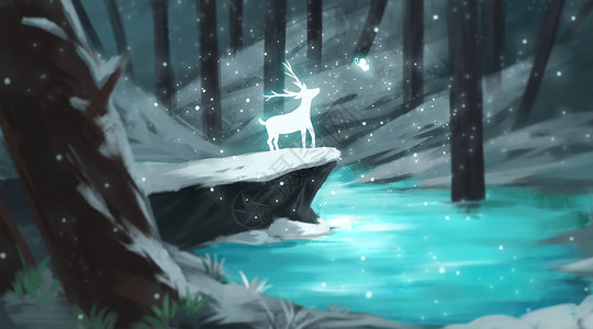 森林魔法森林里的麋鹿插画