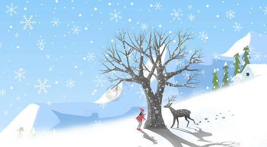 雪中家园冬季森林插画插画