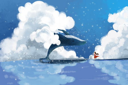 天空中鲸鱼插画