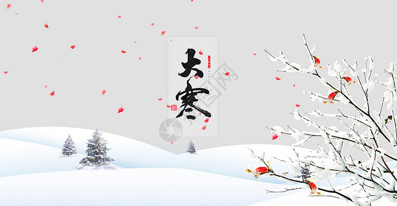 4k大寒冬季红梅花大寒节气设计图片