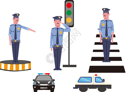警察形象矢量扁平警察人物插画