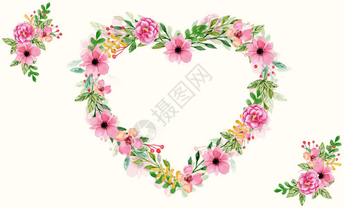 粉色玫瑰花花环情人节快乐插画