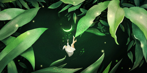 丛林挑战沉睡在树丛的精灵插画