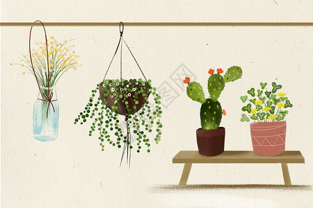佛珠详情页绿色植物和花卉插画