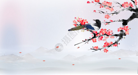 梅吉拉中国风水墨插画设计图片