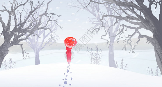 红格子纸素材冬天雪景插画插画
