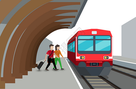 宁波站地铁站春运赶火车回家过年插画
