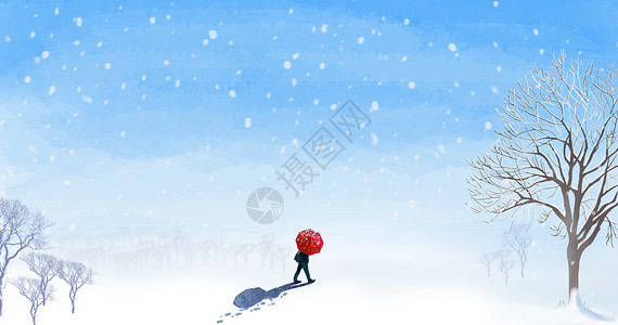 孤独的人走在雪地中图片