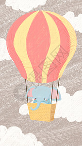 动物插画热气球里小象高清图片