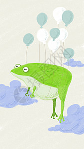 青蛙与气球动物插画插画