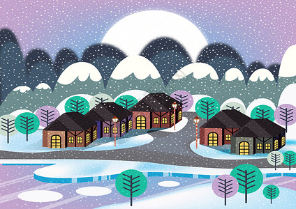 冰淇凌矢量图冬天雪景城市插画