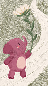 粉色手绘熊动物插画插画