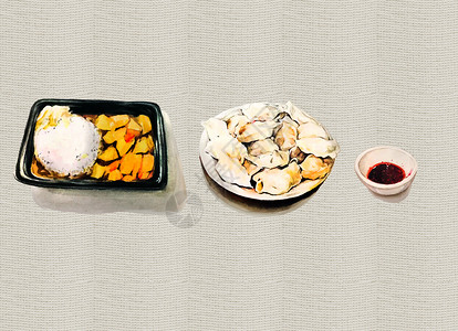 咖喱海鲜烩饭食物合集插画