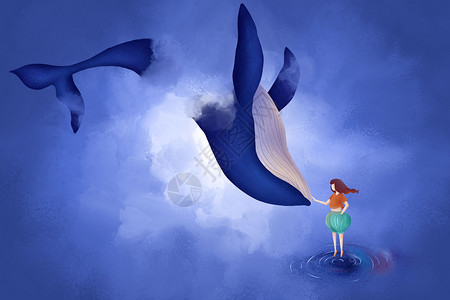 蓝鲸纹身素材云端的蓝鲸插画