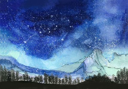星空雪景背景图片