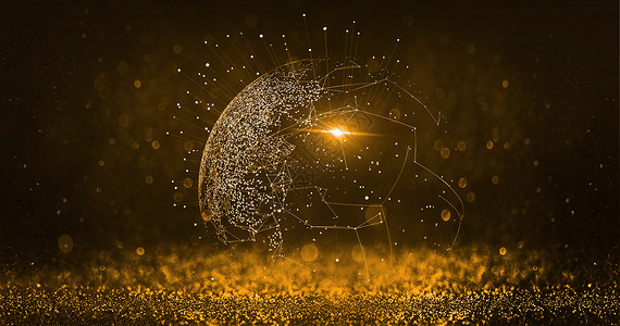 宇宙空间粒子金色粒子光球黑金科技背景设计图片