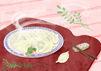 食物烟雾素材饺子美食插画