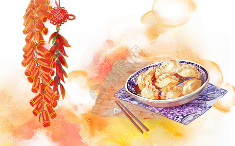 手绘一盘饺子美味饺子插画