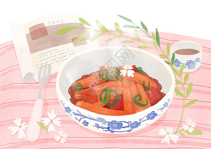 碗里的食物海报炒年糕插画