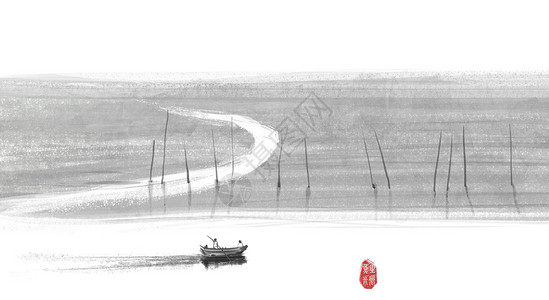 鱼米之乡海面场景插画高清图片