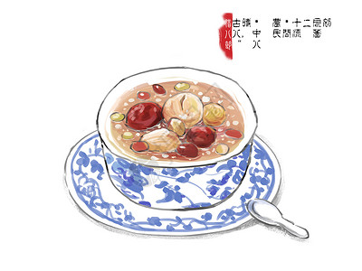 红枣花生腊八节插画
