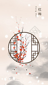 红梅冬季梅花开高清图片