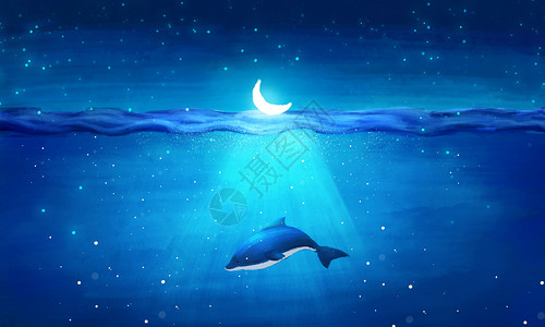 海豚湾海底唯美世界插画