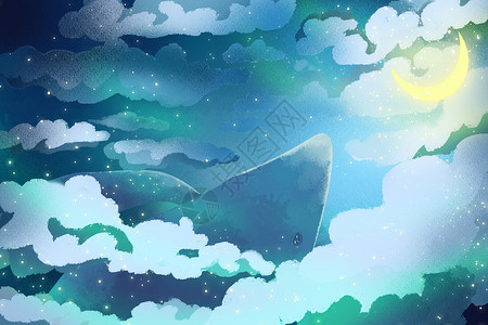 可爱蓝鲸天空的鲸鱼插画