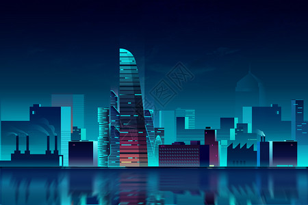 金融城市夜景渐变城市建筑插画