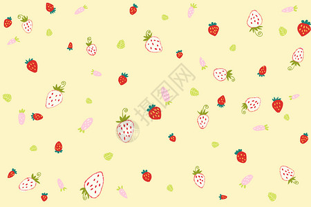 红色贴纸底纹清新草莓背景插画