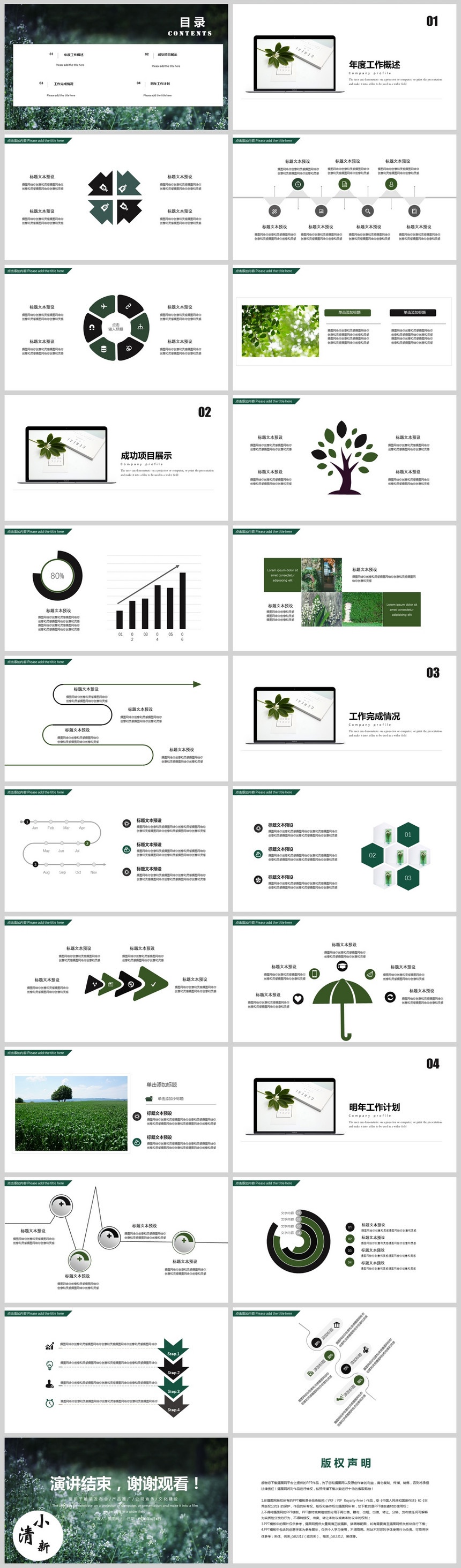 绿色小清新工作汇报PPT模板