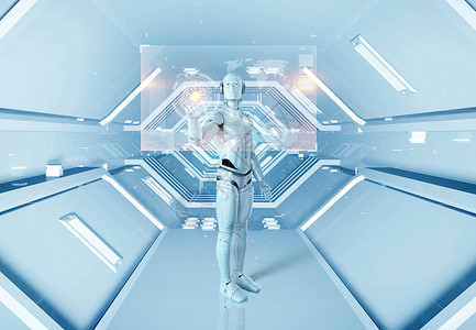 科幻太空舱内部机器人设计图片