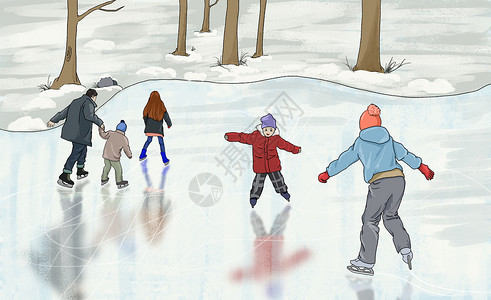 学习滑冰冬季滑冰插画