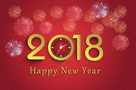 钟表壁纸烟花汇演2018年新年快乐设计图片