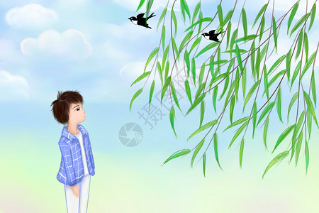 鸟鸟期待爱情的少年插画