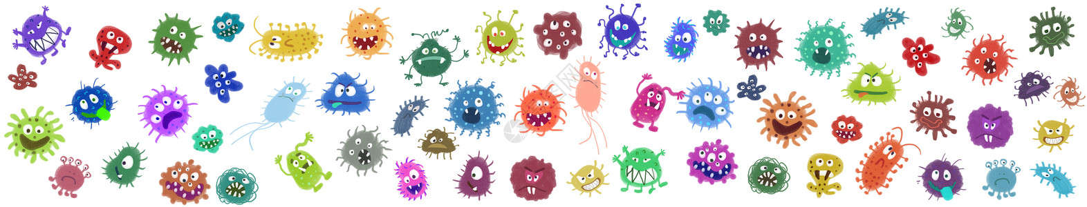 手绘毕业元素细菌病毒元素插画