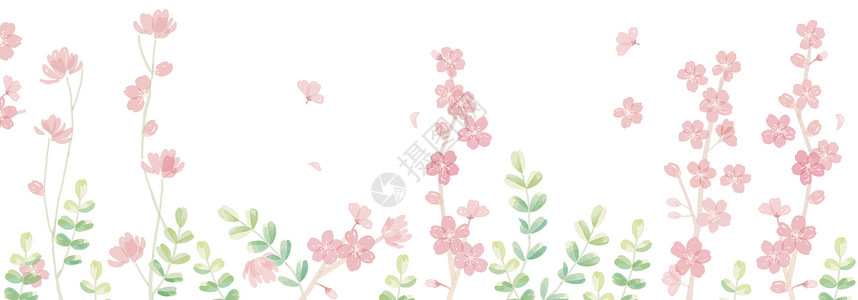 植物绿叶装饰水彩花卉背景插画