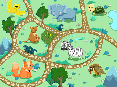 Q版地图动物园的小伙伴们插画