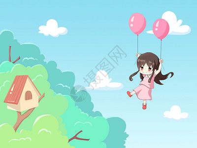 气球旅行鸟窝插画高清图片
